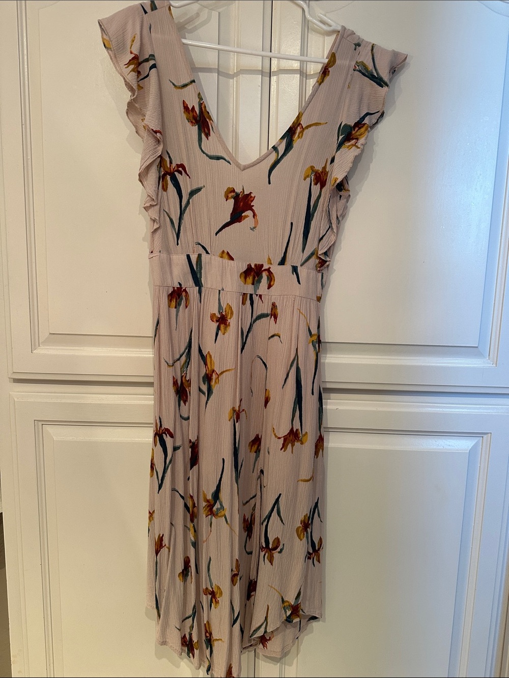O'Neill Light Mauve Floral Midi Dress with Ruffle Sleeves
